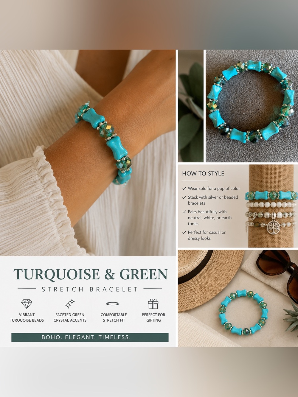 Turquoise Blue Beaded Stretch Bracelet - Unbranded